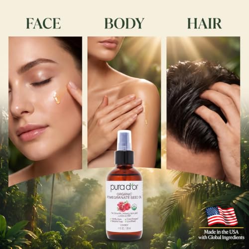 PURA D'OR ORGANIC Pomegranate Seed Oil Cold-Pressed for Face & Hair, 4oz | Antioxidant-Rich Moisture, USDA Certified, 100% Pure, Softens Dry Skin, Unrefined, Men & Women, Cruelty-Free, DIY Skin Care - image 5