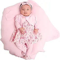 Saída de Maternidade Menina Penélope Com Casaco Rosa 05 Peças