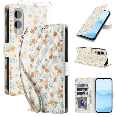 Coque Portefeuille Samsung S25 Edge Fine en Motif Floral Chic avec Vitre Écran