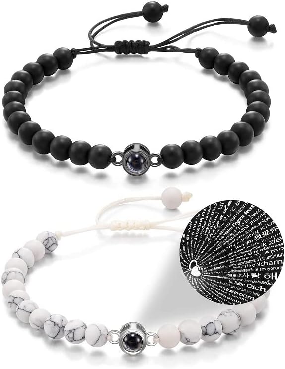 Miniatura 2 de I Love You - Pulseras a juego en 100 idiomas, regalos para parejas para mis hombres, novio, novia, marido, mi amor, alma gemela, prometida, regalo