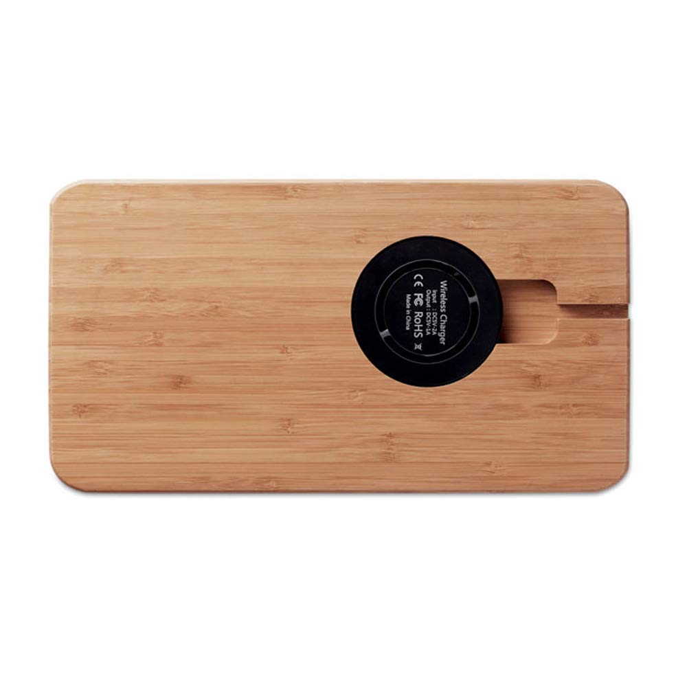 Organiseur de bureau durable avec station de charge inductive en bambou et ABS - Avec câble de charge USB de 80 cm - Chargement sans fil pour smartphones Android et iOS - Chargeur sans fil 5 W