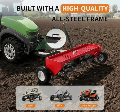Garvee 40-Inch Tow Behind Plug Aerator,Pull Behind Aerator with Durable Steel Tines Lawn & Tray and Pneumatic Tires Tow Behind Spike Aerator for Lawn, Farm,Planting - image 3