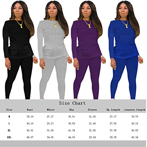 Women's 2 Piece Jogging Outfits Sets for Women Sexy Bodycon Tracksuit Long Sleeve Crewneck Solid Sweatshirt and Pants Set Black M