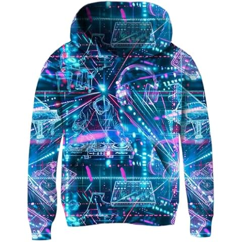 Funnycokid Boys Hoodies Size 10 12 DJ Kids Sweatshirts Youth Girls Warm Clothes Fleece Hooded Pullover with Pocket 3D Graphic Printed Cover
