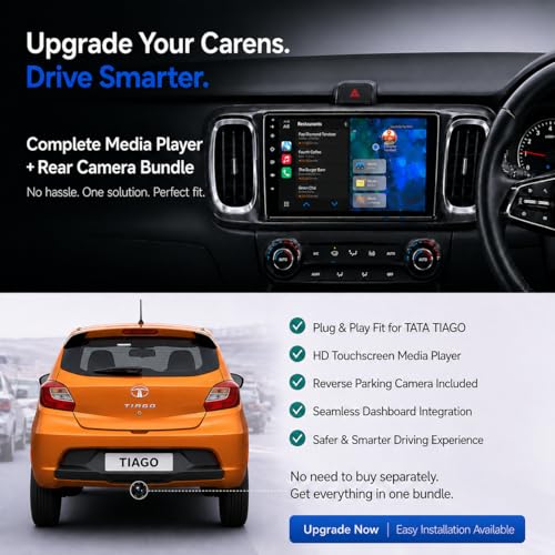Image of Tata Tiago Original QLED 9 inch Zlink Car Android Stereo | OS 13 | 2GB+32GB | Display Support Car Play & Android Auto | incl. AHD Rear Camera & Frame with - 1 Year Warranty