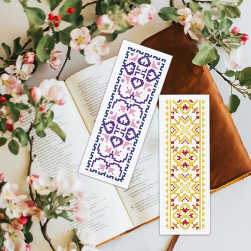 Image of BEUNITONE 6 Pcs Vintage Cross Stitch Bookmark Kits for Beginner with Backing Felt Floss Instructions, Handmade Bookmarks DIY Stamped Craft Embroidery Kits for Adults, Book Lovers 8.5''x3''