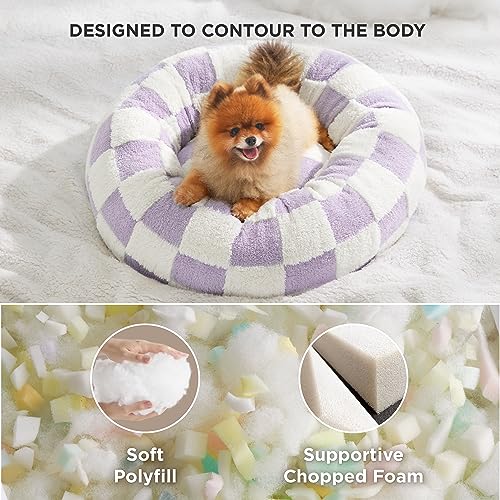 Image of LE SURE Shown on TV Donut Small Dog Bed - Round Cat Beds Indoor Anti-Anxiety Calming Gift for Pets, Cute Modern Home Decor Beds with Jacquard Shaggy Plush & Anti Slip Bottom, 23 Inch, Purple