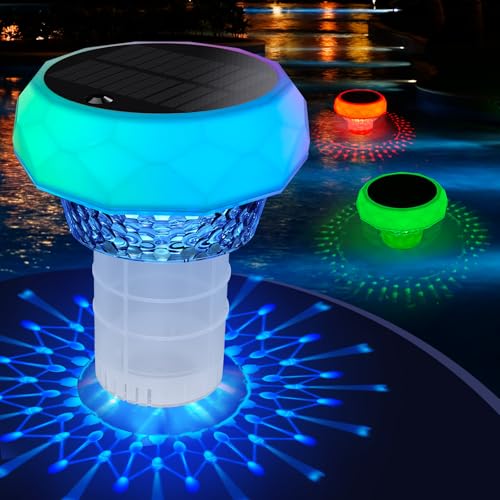 Soarling Flotador Solar 2 en 1 Mando, Luces LED Atmosféricas 7 Colores & Dispensador para Piscinas, Bañeras de Hidromasaje & Estanques, IP68 Impermeable
