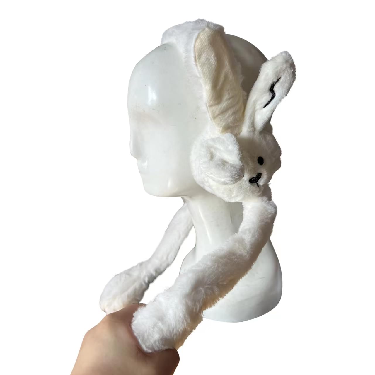 MOONIGHTING Light up Soft Warm Custom Ear up Ear Muff with Air Push Paw Dress up Cosplay Party Holiday Great for Children Adults. (White)