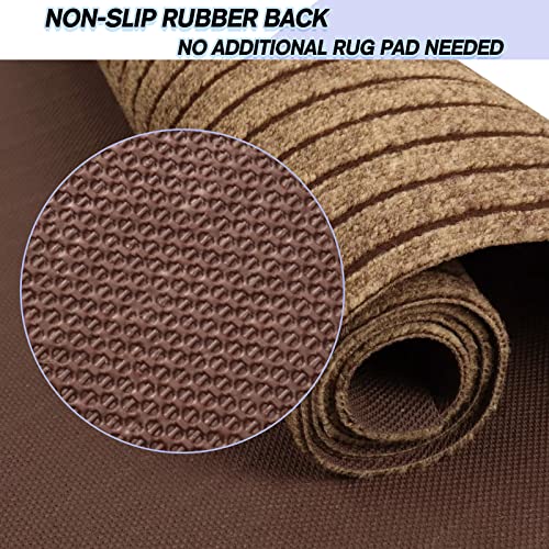 Custom Size Backed Non-Slip Area Rugs Runner, Easy Clean, Waterproof Runner Rugs For Hallway Entryway, Kitchen, Laundry, 2Ft X 6Ft, Brown Stripe #TOP3