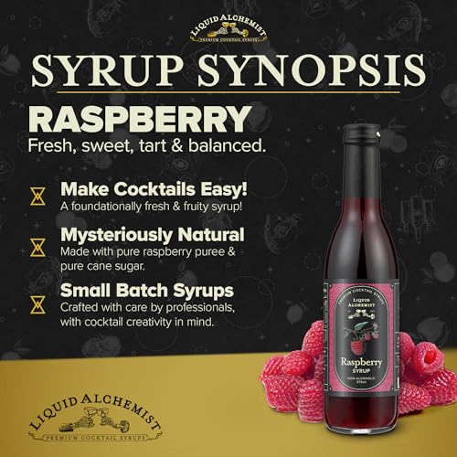 Image of Liquid Alchemist Raspberry Syrup for Cocktails | Real Ingredients Make our Raspberry Syrup for Drinks a great Margarita Mix | Small Batch, Non-GMO & Vegan | 12.7 oz Drink Mixer, Pack of 1
