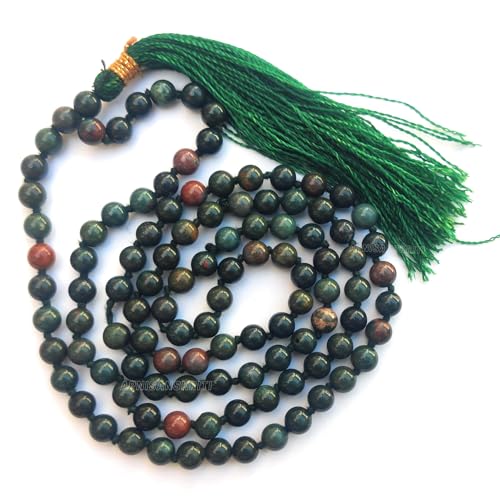 Image of Apnisanskriti Premium Blood Stone Mala for Men and Women (6mm, AAA Quality, Lab Certified, 108+1) - Natural Stone Beads Mala - Dark Green & Red Colour - Pack of 1