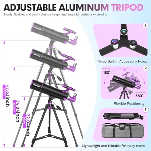 undefined MEEZAA Telescope, Telescope for Adults High Powered, 90mm Aperture 550mm Portable Professional Refractor Telescopes for Kids & Astronomy Beginners with Tripod, Phone Adapter, Carry Bag & Moon Filter の商品画像 4