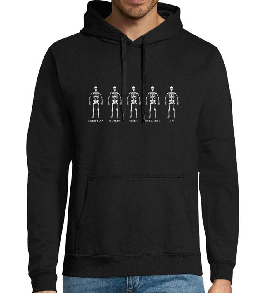 Religión Esqueleto Hombres Sudadera con Capucha, Negro , XXXXL