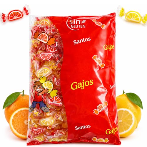 Caramelos Gajos Ácidos Naranja y Limón Originales – Sabor Cítrico – Bolsa 500 gramos - Sin Gluten – Forma de Gajo - Ácidos – Caramelos Santos