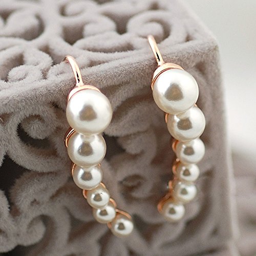 Ear Crawler Earrings Climbers Pearl Cuff Earrings Pin Vine Wrap Studs Earrings Jewelry For Women (Rose Gold) #TOP5