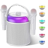 GJCrafts Karaoke Bluetooth con Luz LED, Sistema de Karaoke Portátil con 2 Micrófonos Inalámbricos y Empuñadura, Sistema de Sonido de Altavoz de...