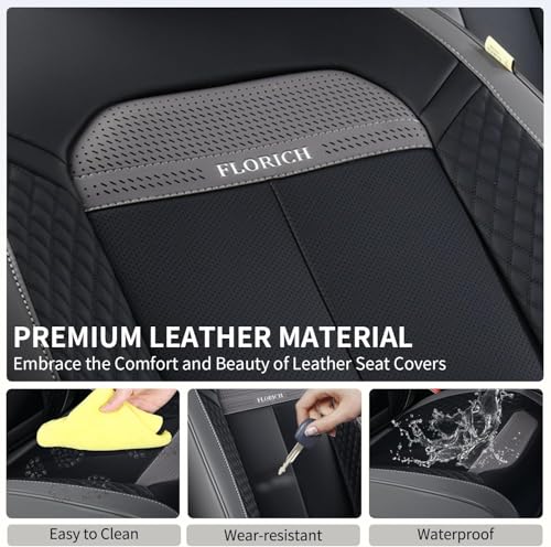 Image of FLORICH 2 Pair Car Seat Covers, Luxury Leather Seat Covers Universal Anti-Slip Driver Seat Cover, Automotive Vehicle Seat Covers fit for Trucks Vans SUVs Sedans (2 Packs, Gary&Black)