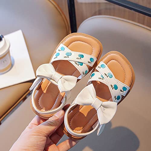 Toddler Kids Girl Open-toe Casual Sandal Low Heel Hook & Loop Embroidered Bow Soft Sole Party Dress Shoes4