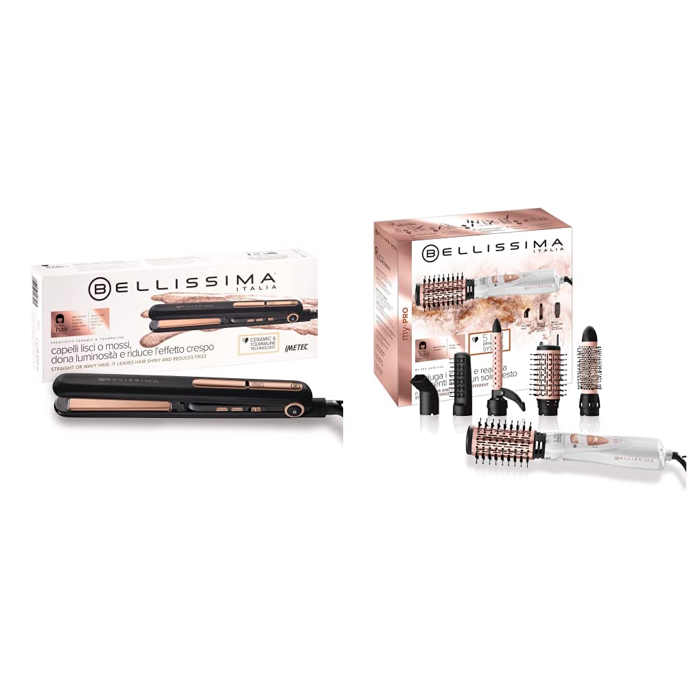 Bellissima Imetec Creativity Ceramic & Tourmaline, Piastra per Capelli, Liscio o Mosso, Rivestimento in Ceramica e tormalina & My Pro Imetec GH18 1100 Modellatore ad Aria