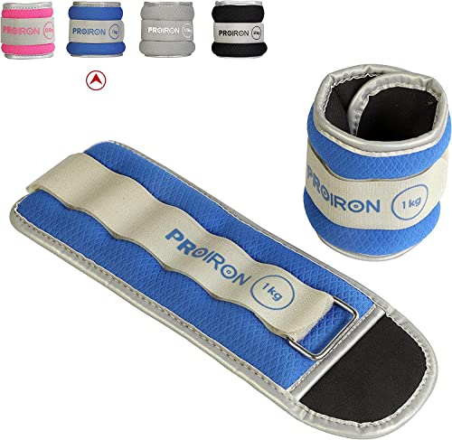 PROIRON Lastres Tobillos Pesas para Piernas Tobilleras 1kg×2 （Azul）con Peso con Diseño Reflectante y Correa Ajustable Pesas Tobillos Pesas para tobillos