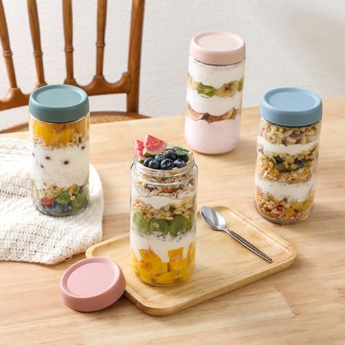 Image of NETANY 6-pack 24oz Glass jars with Airtight Lids, Overnight Oats Containers with Lids, Wide mouth Mason Salad jars, Glass Food Storage Containers for Snacks Yogurt Spice Sugar