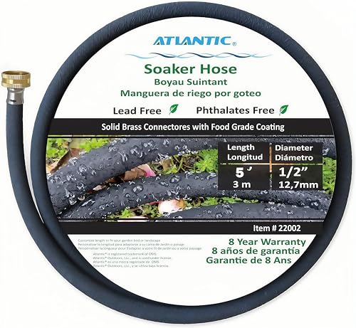 Atlantic Short Soaker Hose 1/2 IN.x 5 FT, Solid Brass Connectors with Food Grade Coating, Keep Your Plants Healthy
