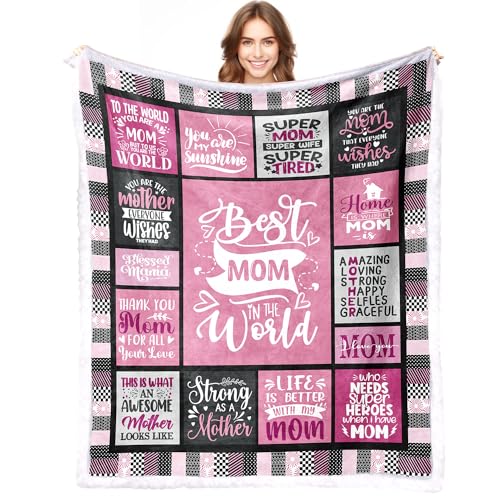 Mom Sherpa Fleece Throw Blanket Gift for Mom for Mothers Day from Daughter Moms Gift from Son - Best Moms Ever Pink Blanket - Birthday for Mother from Children 50''x60''