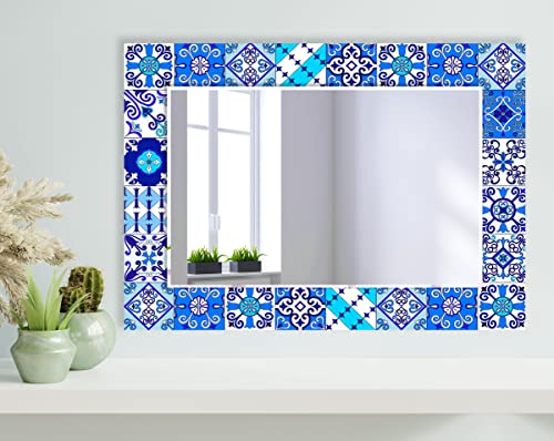 My Photostation.com Miroir d'entrée et de couloir 50,8 x 69,1 cm (vertical) pour salle de bain, miroir décoratif sur verre trempé, carrelage marocain, miroir...