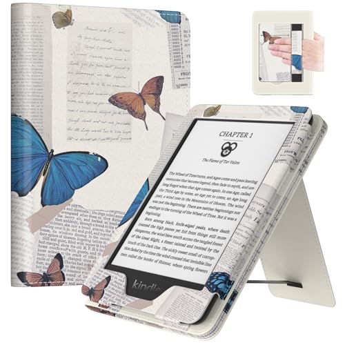 Image of MoKo Case for 6 inch All-New eBook(11th Generation-2024 /2022), Lightweight Shell Cover with Hand Strap Auto Wake /Sleep for E-Reader 11th Gen. 2024, Not fit Kobo Aura 2 /Remarkable, Vintage Butterfly