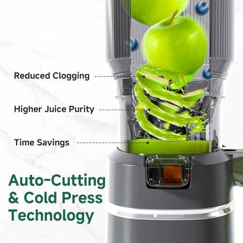 Image of AMZCHEF Cold Press Juicer - 6.5 inch Wide Mouth Hopper for Whole Recipe Loading, Self Feeding for Hands-Free Operation, Zero Waste Masticating Juicer For More Juice, Less Pulp - Triple Strainers