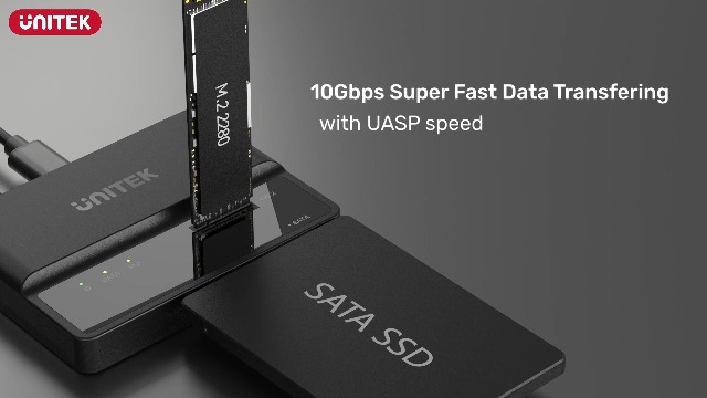 Image of Unitek M.2 NVME SATA SSD Enclosure-2 in 1 Tool-Free Portable 10Gbps NVMe PCI-E M.2 and SATA SSD External Adapter USB 3.2 Hard Drive Reader for 2230 /2242 /2260 /2280 NVMe and 2.5 inch /3.5 inch SSD