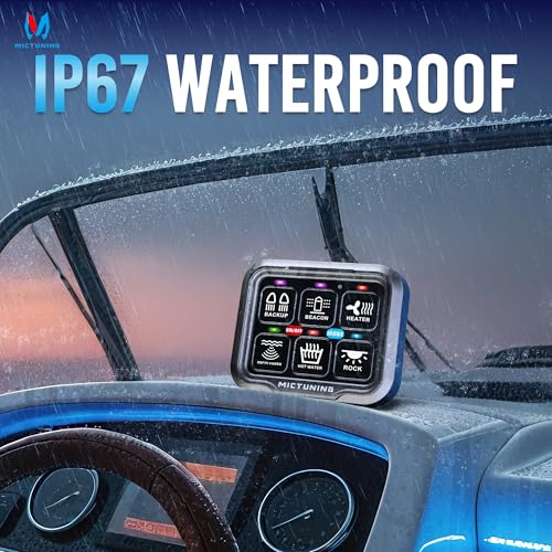 MICTUNING P8 RGB 6 Gang Switch Panel, Upgraded IP67 4 Multifunctions Pulsed Strobe Momentary Toggle Switch Backlit Off Auto Dimmable 12V-24V Circuit Control Relay System Box for Boat Marine Car RV — view 2