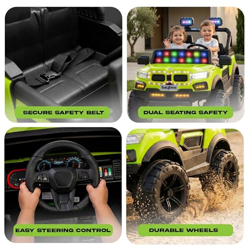 Image of Baybee RogueX Battery Operated Jeep for Kids with Parental Control | Baby Ride On Electric Car with RGB Lights, Music & Swing Mode | Rechargeable Battery Car for Kids 2 to 6 Years (Florescent Green)