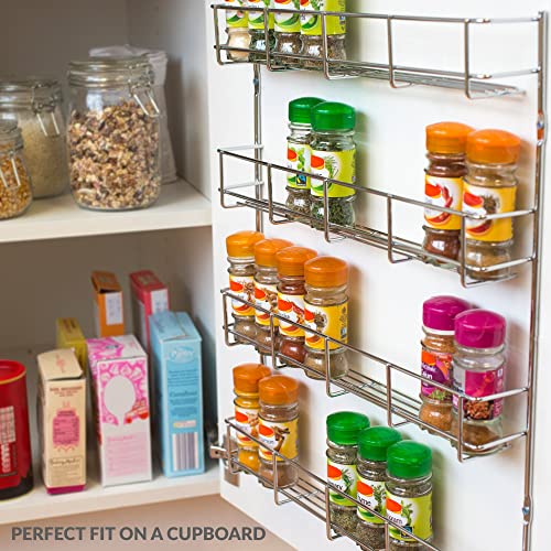Image of andrew james 1 /2 /3 /4 /5 Spice Rack Organiser - No Assembly Needed | Chrome Hanging Spice Shelf for Inside Cupboard Door or Wall Mounted | Kitchen Organiser (4 Tier)