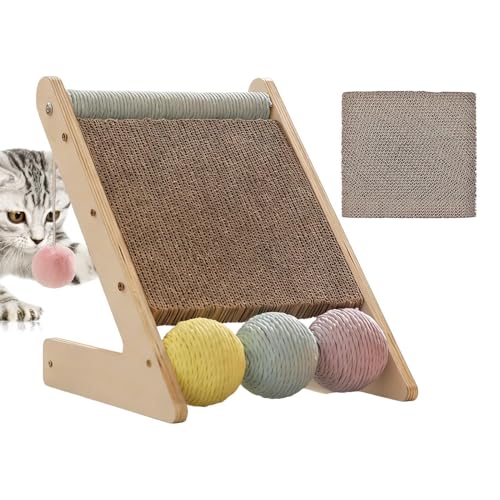 Arbre à chat triangulaire haut de gamme en carton avec balles de jeu