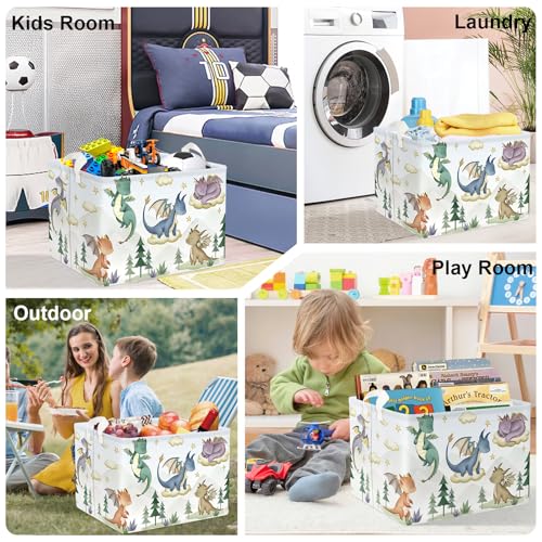 Image of Dinosaur Laundry Hamper Large Storage Basket Cartoon Dino Collapsible Parents Organizer Kids Toy Clothes Bins for Bedroom, Bathroom, Tree, 36L