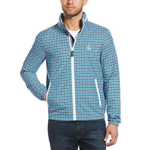 Original Penguin Mens Jacket Small Gingham Windbreaker Blue S