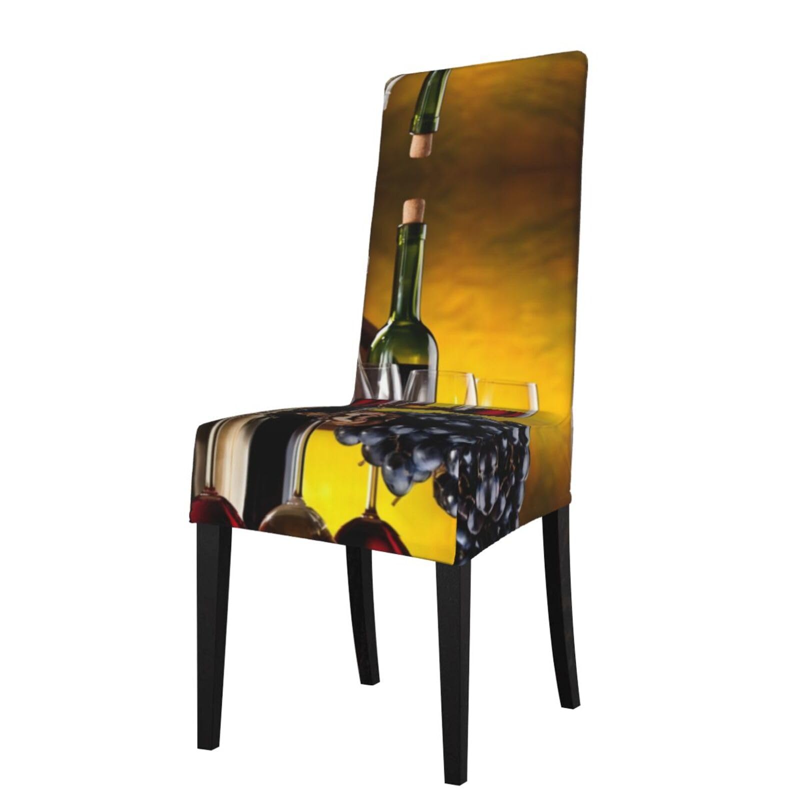 YYHWHJDE Grapes Wine Bottles And Drink Prints Dining Chair Throw Covers – Stretchable Polyester Blend Protects Your Chairs with Easy Style & Easy Care