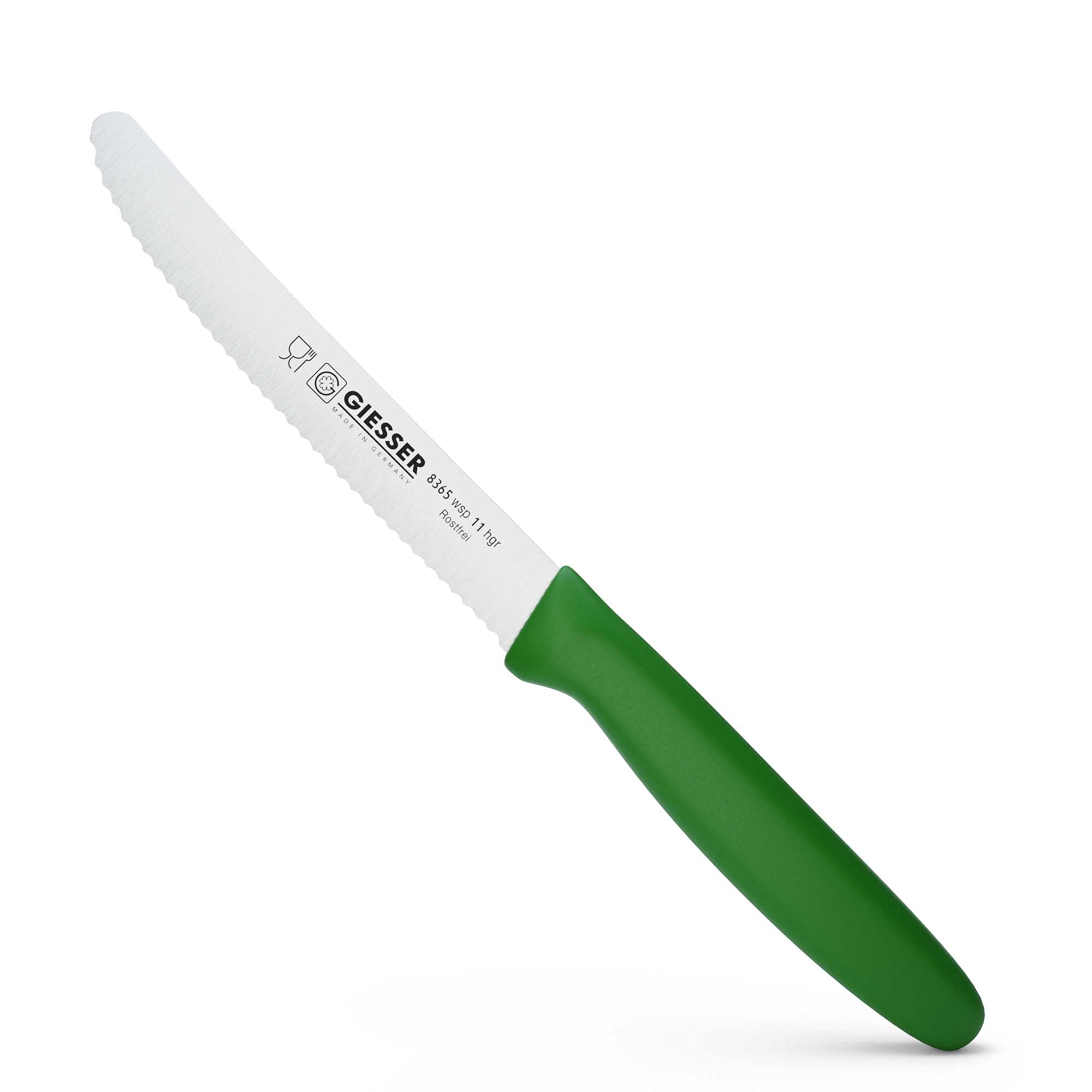 Giesser since 1776 - Made in Germany - Coltello per pomodori, 11 cm, Veggie, coltello multiuso, verde, antiscivolo, piccolo coltello da cucina inossidabile, coltello affilato per una cucina sana