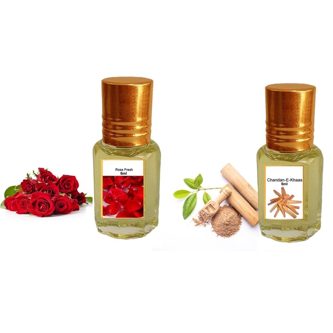Gift Pack Of 2 (Sandalwood/Rose) Attar/Ittar/Etra Perfume For Men and Women | Non alcoholic | Best Gifting Long Lasting Luxury Scent | 6ml (each)