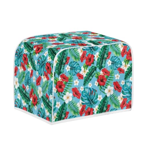 Image of Talayituse Tropical Hibiscus Plumeria Print Toaster Cover 2 Slice Wide Slot, Lightweight Bread Maker Cover Dust Protection Washable Appliance Bag, S