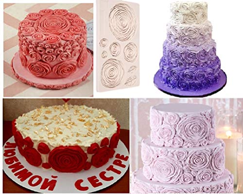 Tangker Rosette Ruffle Simpress Silicone Mold Roses Fondant Mold for Wedding Cake Border