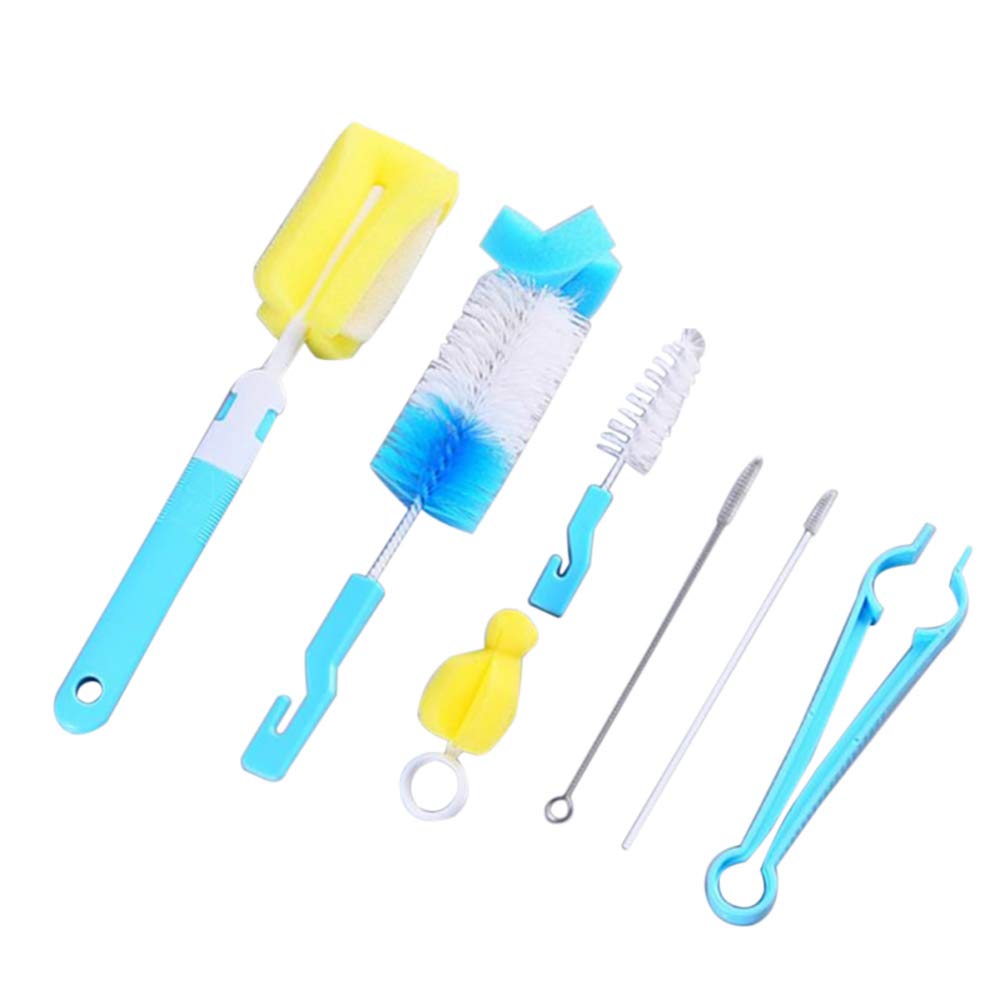 9PCS Cleaning Brushes, Blue Baby Bottle Cleaning Kit Multipurpose Bottle Cleaning Brushes Non-Scratch Water Bottle Cleaner Set for Baby Bottle Tube Pipe Flask Straws Brush