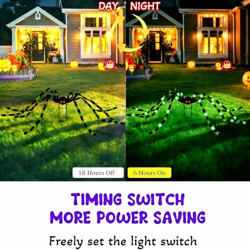 6.6 FT(Wide) Halloween Giant Black&Green Spider with 9'' Metal Stand, 36 Green LED Lights, 8 Modes Light-Up Large Spiders Outdoor Decorations - image 4