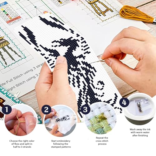 Image of FREEBLOSS 6 Set 11CT Cross Stitch Bookmarks Kit Dragon Elements Stamped Cross Stitch Kit DIY Embroidery Bookmark Set with Instruction for Adults Beginners 20x6cm /8x2.4inch