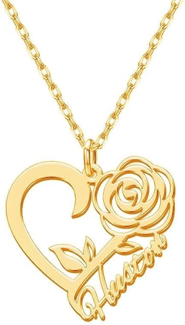 MeMoShe Name Necklace Birth Flower Necklace with Name Personalised Necklace Women Necklace Birthstone Personalised Gift for Mother, Daughter, Friend