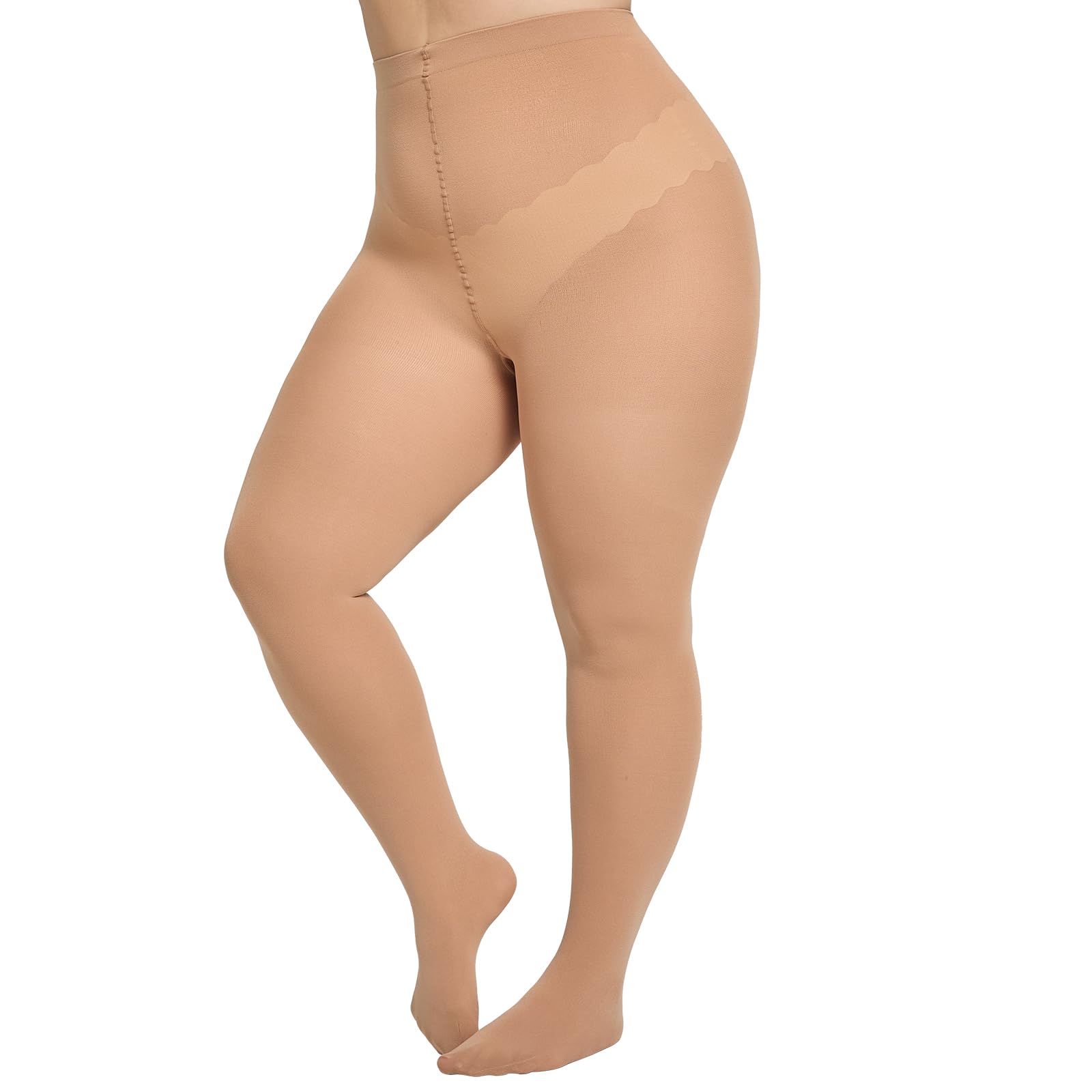 MANZI Plus Size Tights Women Opaque Tights Matt Nylon Pantyhose Oversize Essentials 70 Denier Tan 5XL