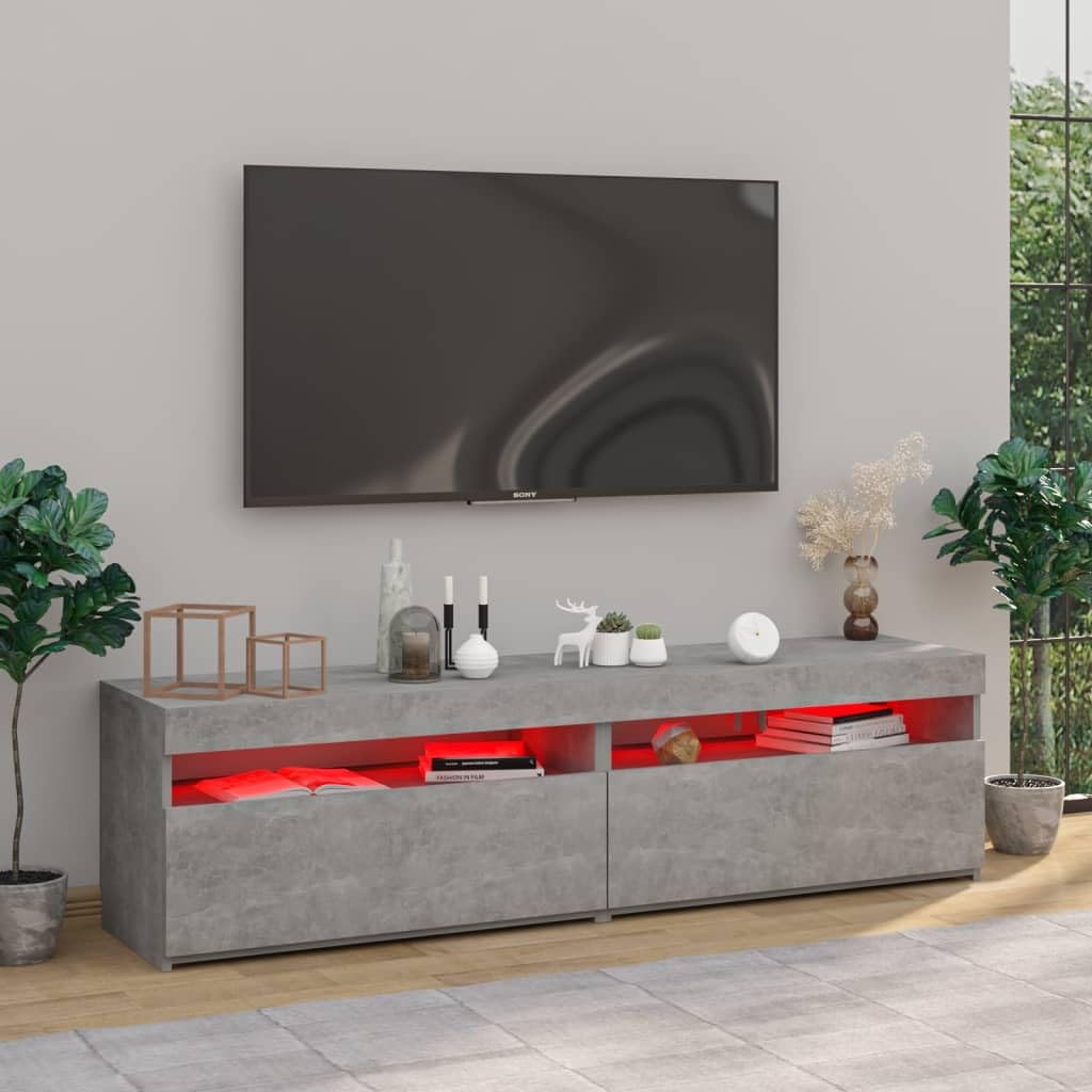 Muebles TV,Muebles de Salon,Muebles,Muebles de TV con Luces LED 2 Unidades Gris hormigón 75x35x40cmAdecuado para salón, Dormitorio
