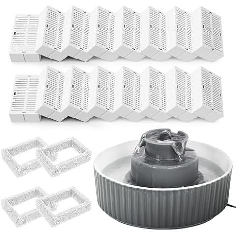 16 Filters with Dark Grey Ceramic Cat Water Fountain Cover